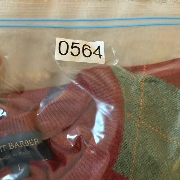VTG Scott Barber Wool Sweater Mens LG Brick Red Cashmere Merino Argyle Golf Prep - Picture 10 of 10